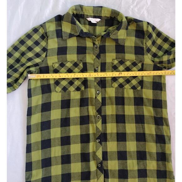 Est 1946 Juniors XS Plaid Button Up Top Green Black Long Roll Tab Sleeves XSmall - Picture 8 of 15